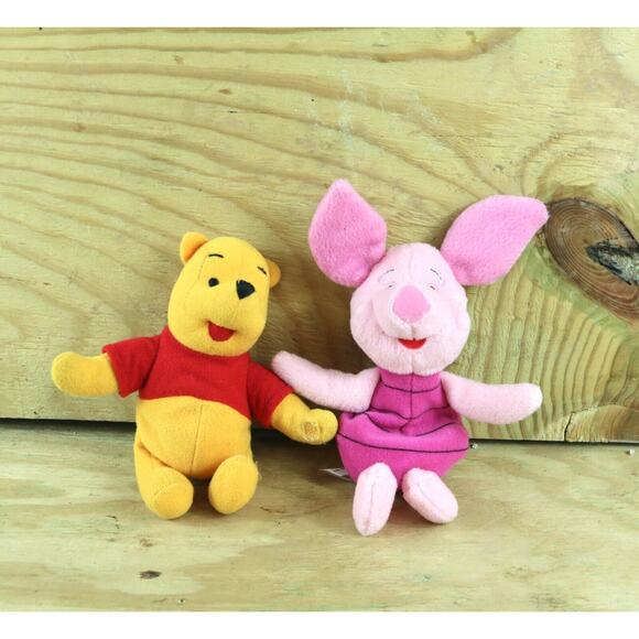 Disney Plush Winnie the Pooh Plush Lot of 3 Vintage, Minnie Piglet Beige Red - Picture 2 of 11